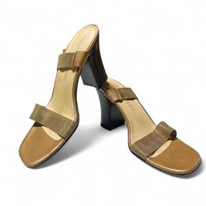 Enzo Angiolini Gold Chain Block Kitten Heels